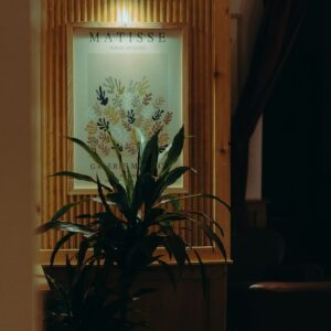Framed print above plant