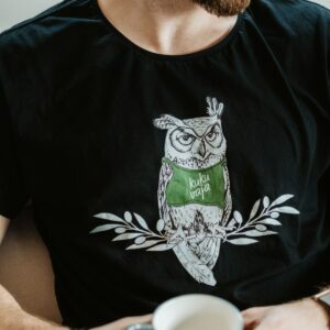 Black tee with green logo