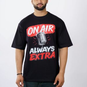 Man in black graphic tee