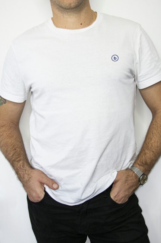 Man in white crew-neck tee