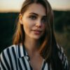 Woman in pinstriped top