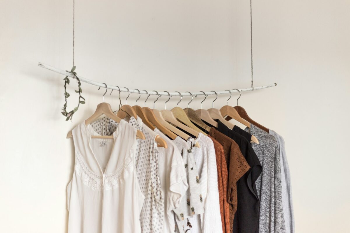 Clothes on wooden hangers